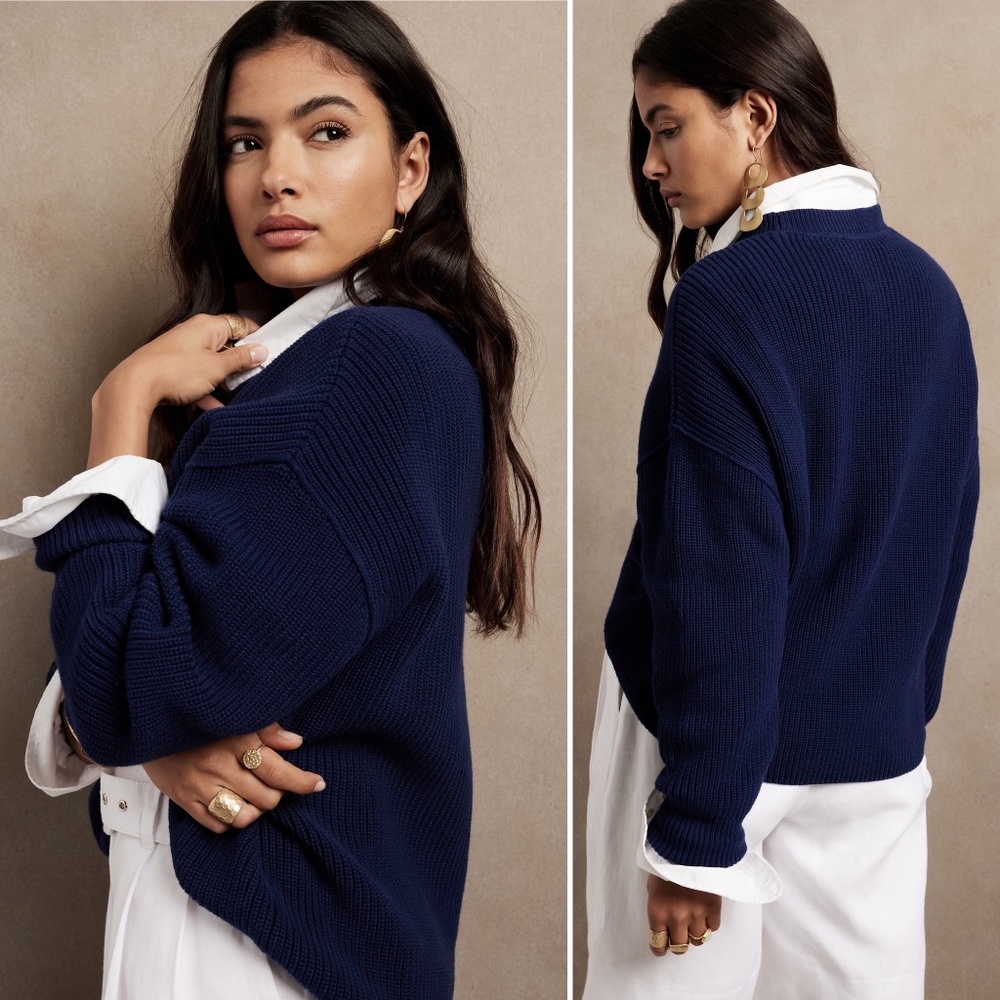 Banana Republic Oversized Navy 100% Cotton Sweater